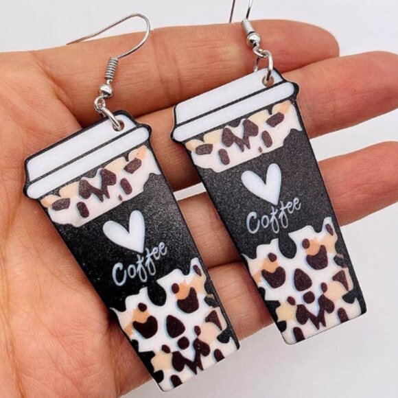 Cute Coffee Latte Dangle Earrings - Picture 3 of 3